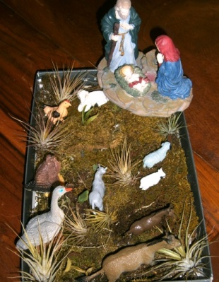 A model nativity scene is given in hopes the recipients will find a home of their own.
