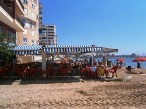 Numerous cafés line the beach.  We usually pack our own food and drink.