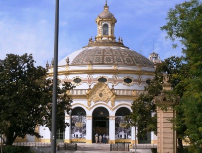 This pavilion marks the entrance to the Park of Santa Maria Luisa, once the grounds of Seville's 1929 World's Fair.